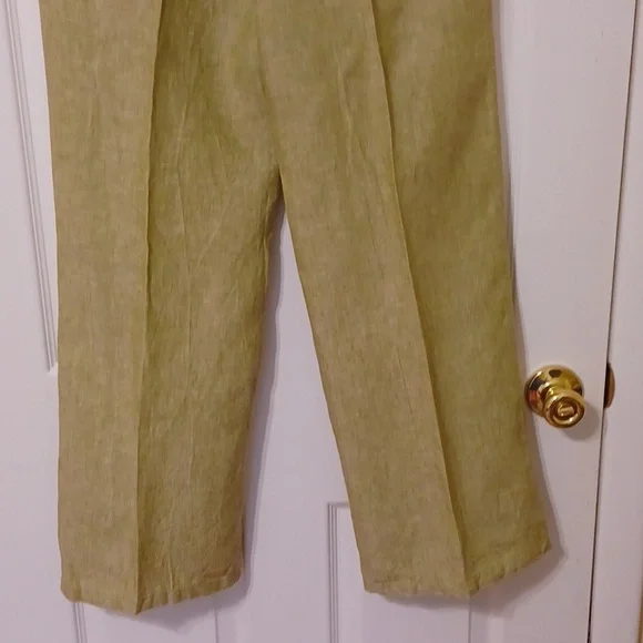 TU sz 12, 100% Linen drawstring wide leg pants in a muted basil green. - Picture 5 of 10